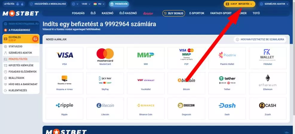 Mostbet befizetési bónusz