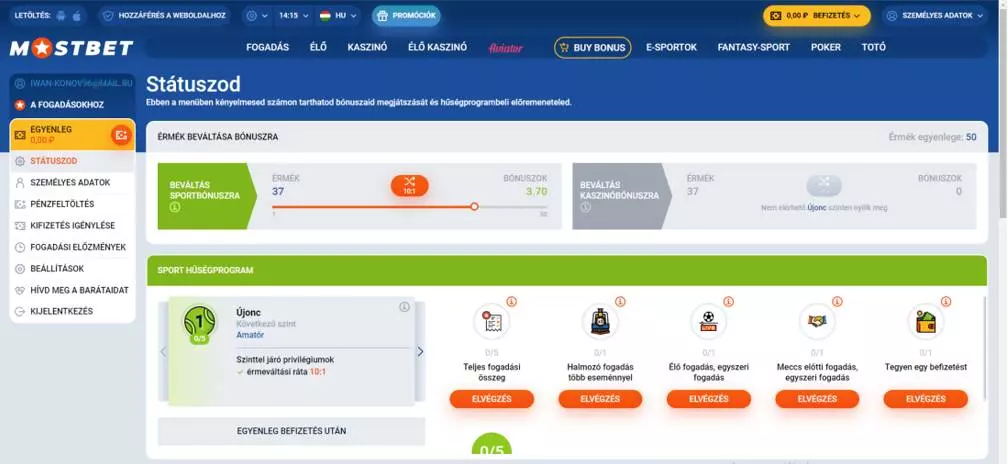 Mostbet számla